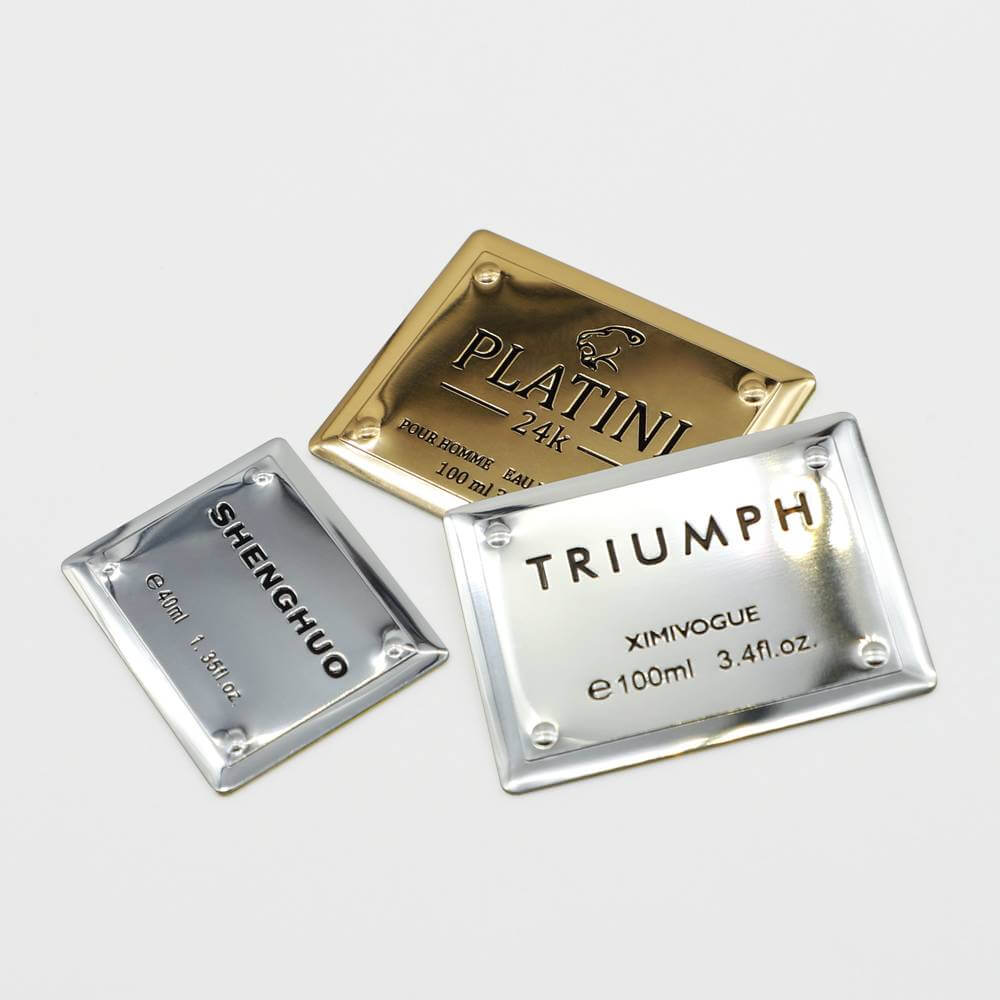 Fashionable waterproof metal private logo aluminum perfume labels sticker