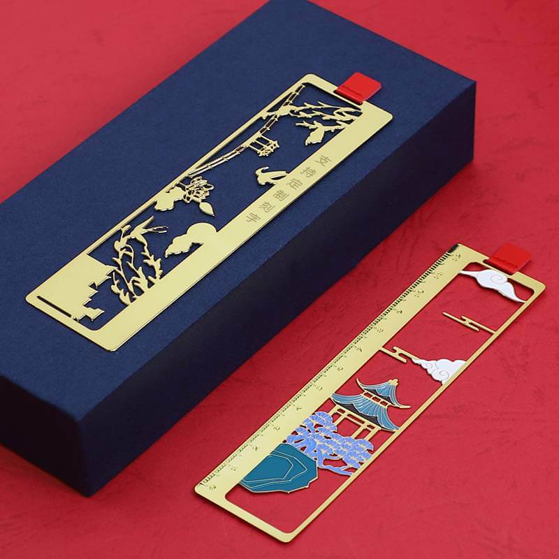 Custom Soft Enamel Metal Bookmark Ruler Bookmarks with Leather Accessory