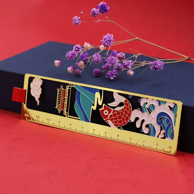 Custom Soft Enamel Metal Bookmark Ruler Bookmarks with Leather Accessory
