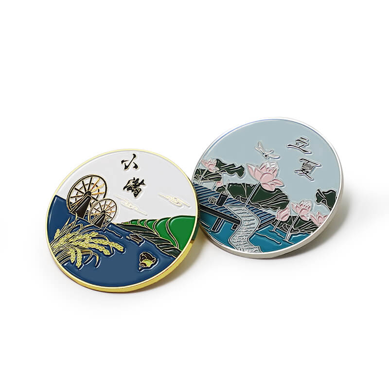 Custom Made Brand Logo Soft Enamel Round Badges With Butterfily clutch