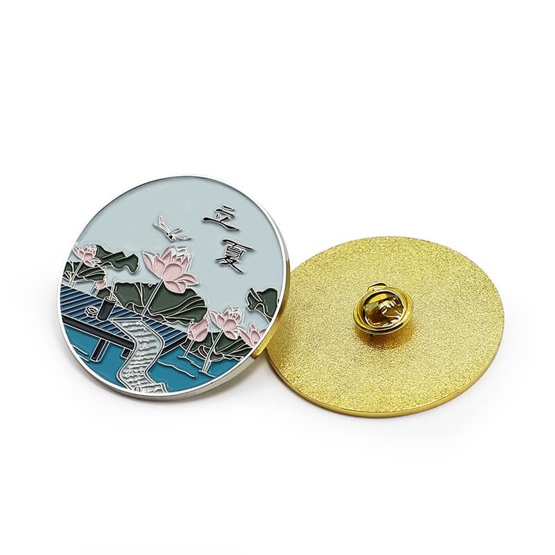 Custom Made Brand Logo Soft Enamel Round Badges With Butterfily clutch