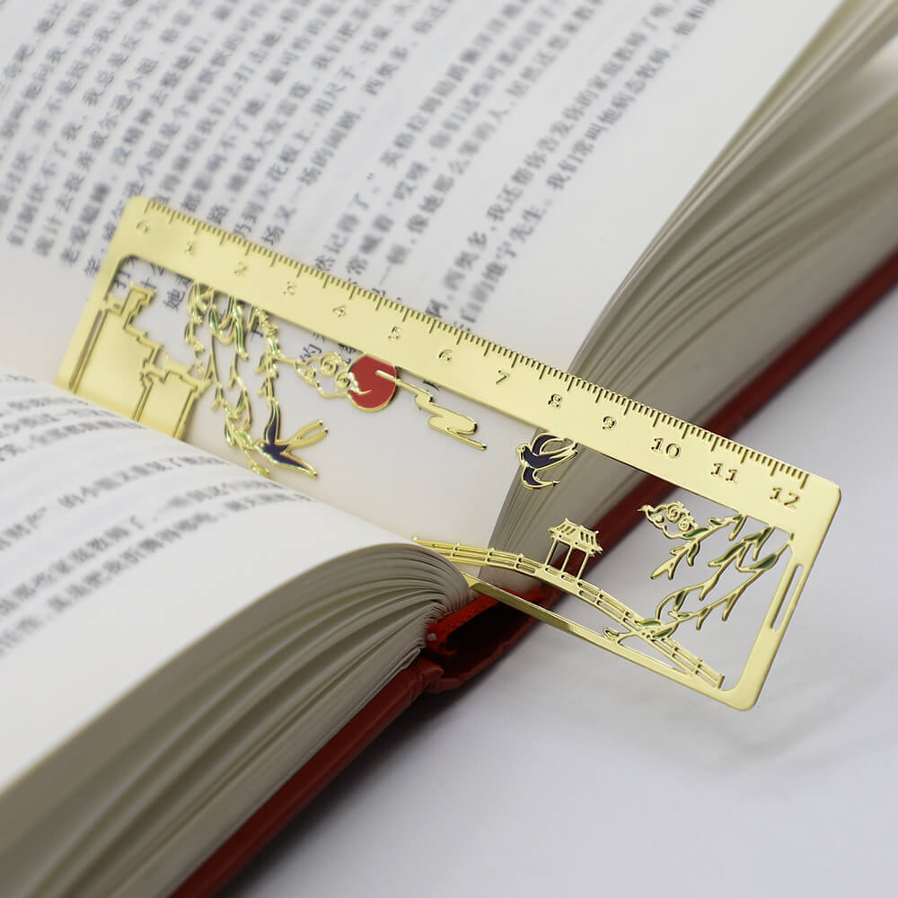 Custom Metal Glossy Gold Bookmark Soft Enamel Bookmarks Ruler Shape
