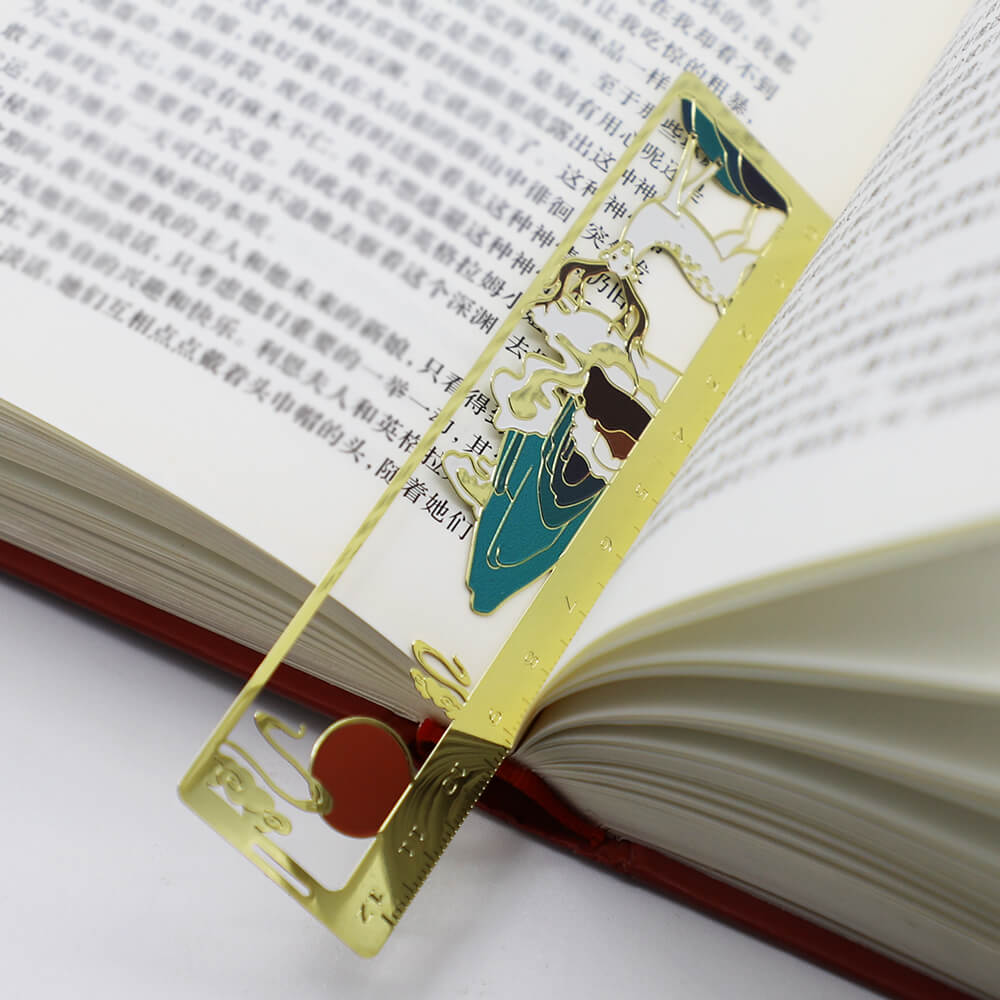 Custom Metal Glossy Gold Bookmark Soft Enamel Bookmarks Ruler Shape