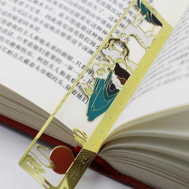 Custom Metal Glossy Gold Bookmark Soft Enamel Bookmarks Ruler Shape