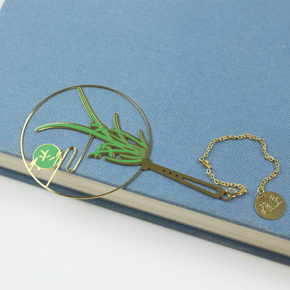 Custom Glossy Gold Bookmark Metal Bookmarks with Chain Pendant Accessory