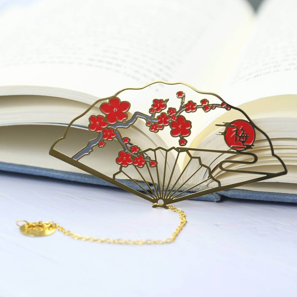 Custom Glossy Gold Bookmark Metal Bookmarks Folding Fan Shape Custom Package