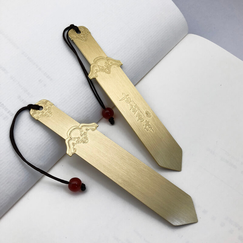 Custom brushed Surface Bookmark Brass Bookmarks Sword Shape Custom Package