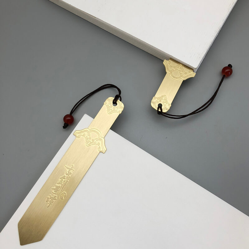 Custom brushed Surface Bookmark Brass Bookmarks Sword Shape Custom Package