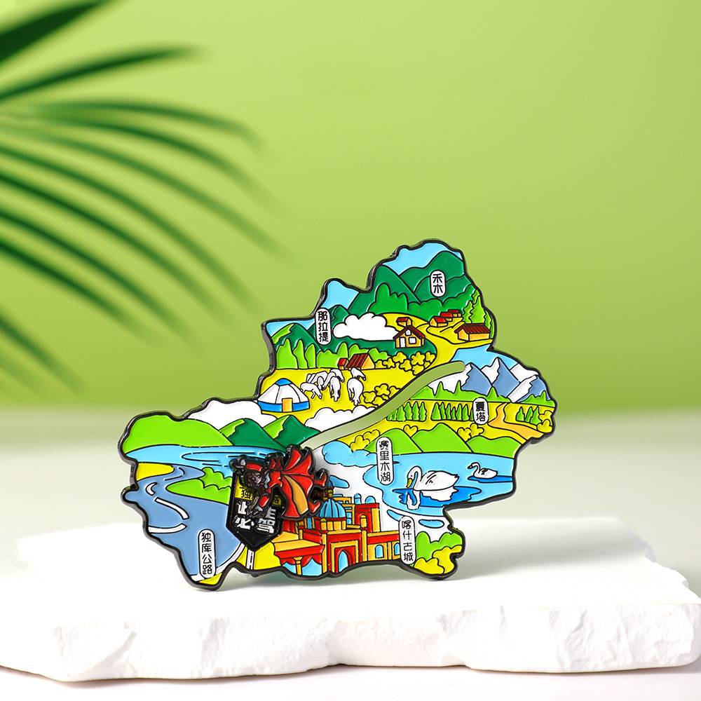 Wholesale Die-cut Shape Refrigerator Metal Soft Enamel Xinjiang Fridge Magnet