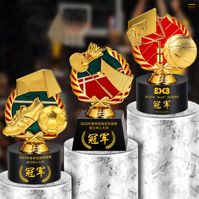 Customized Metal Statue Sports Cups and Trophies Crystal Base Badminton Trophy