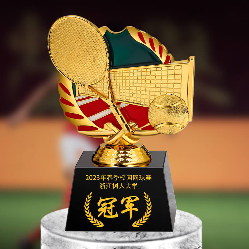 Customized Metal Statue Sports Cups and Trophies Crystal Base Badminton Trophy