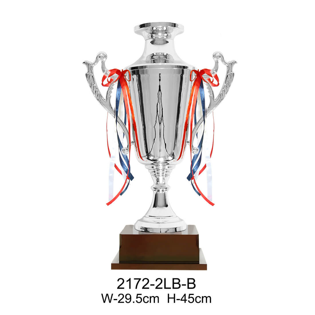 Custom Large Size Metal Trophy Plated Silver Trophy Wooden Base Award Trophy