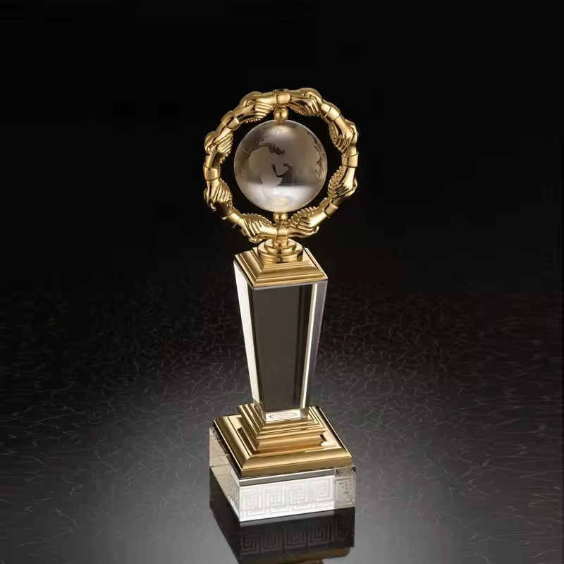 New Metal And Crystal Trophy Award For Gifts Games Matches