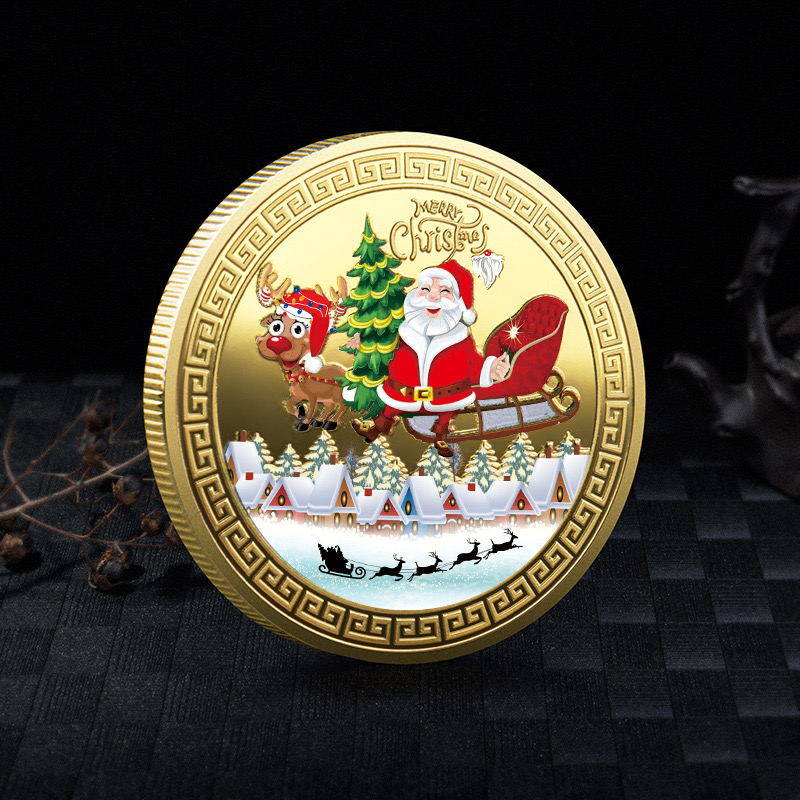 Custom Santa Christmas Coins Metal Laser Engrave Token Coin