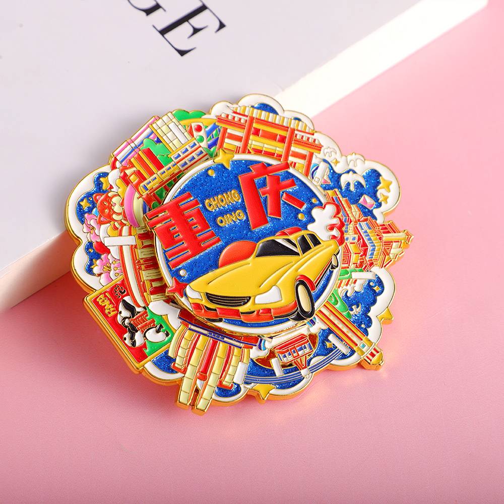  Souvenir Embossed Hard Enamel Fridge Magnet With Rotating Refrigerator Magnets