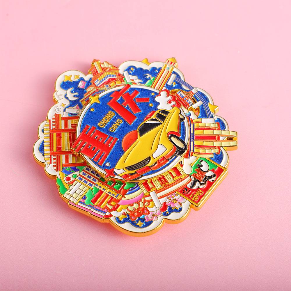  Souvenir Embossed Hard Enamel Fridge Magnet With Rotating Refrigerator Magnets