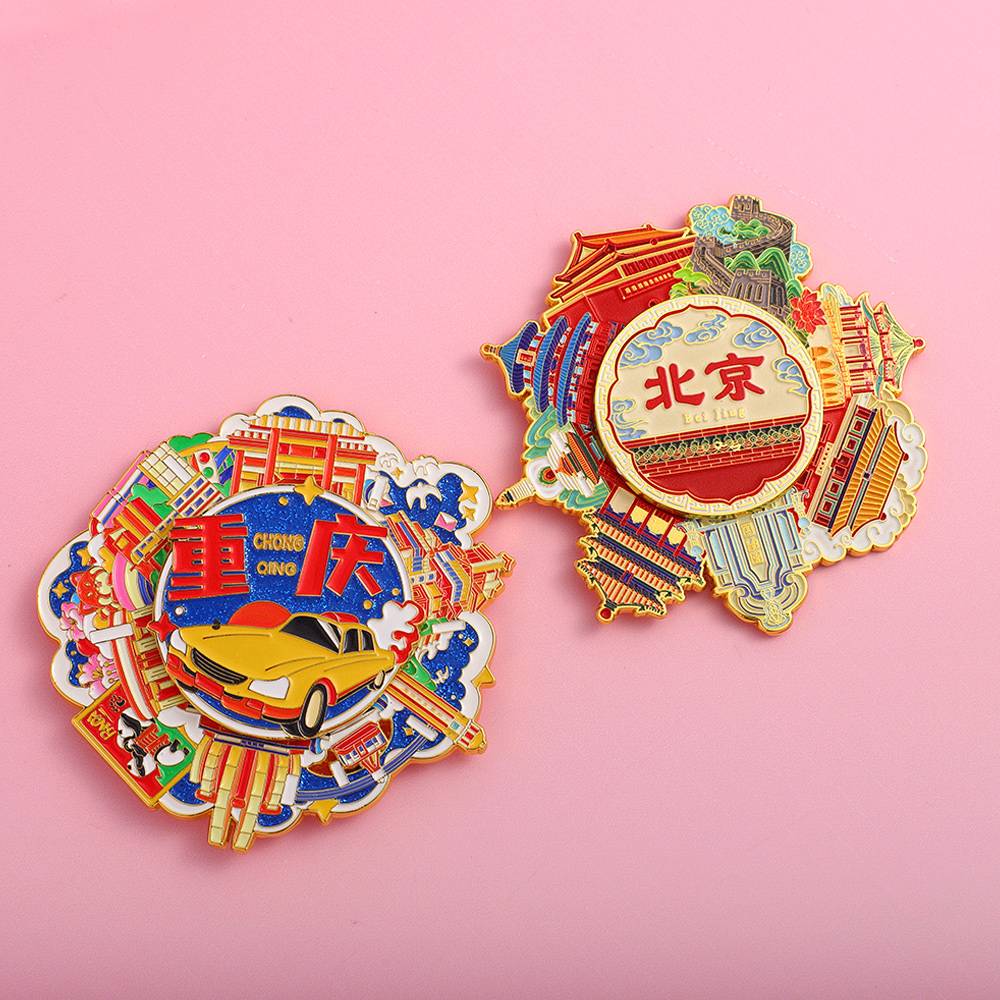  Souvenir Embossed Hard Enamel Fridge Magnet With Rotating Refrigerator Magnets